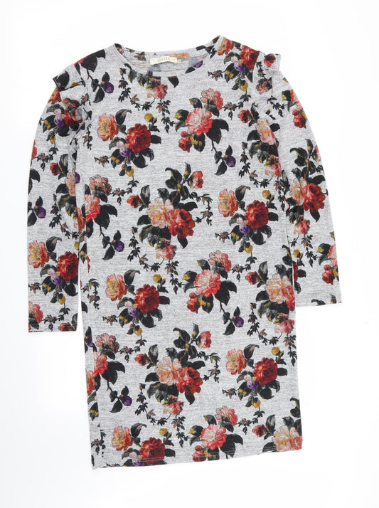 Oasis Womens Grey Floral  T-Shirt Dress  Size M