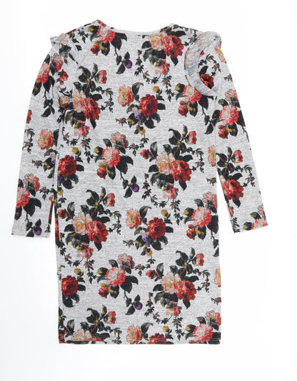 Oasis Womens Grey Floral  T-Shirt Dress  Size M