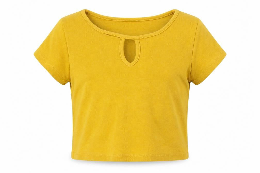 Front view of New Look girls’ yellow cropped t-shirt, size 10-11, years