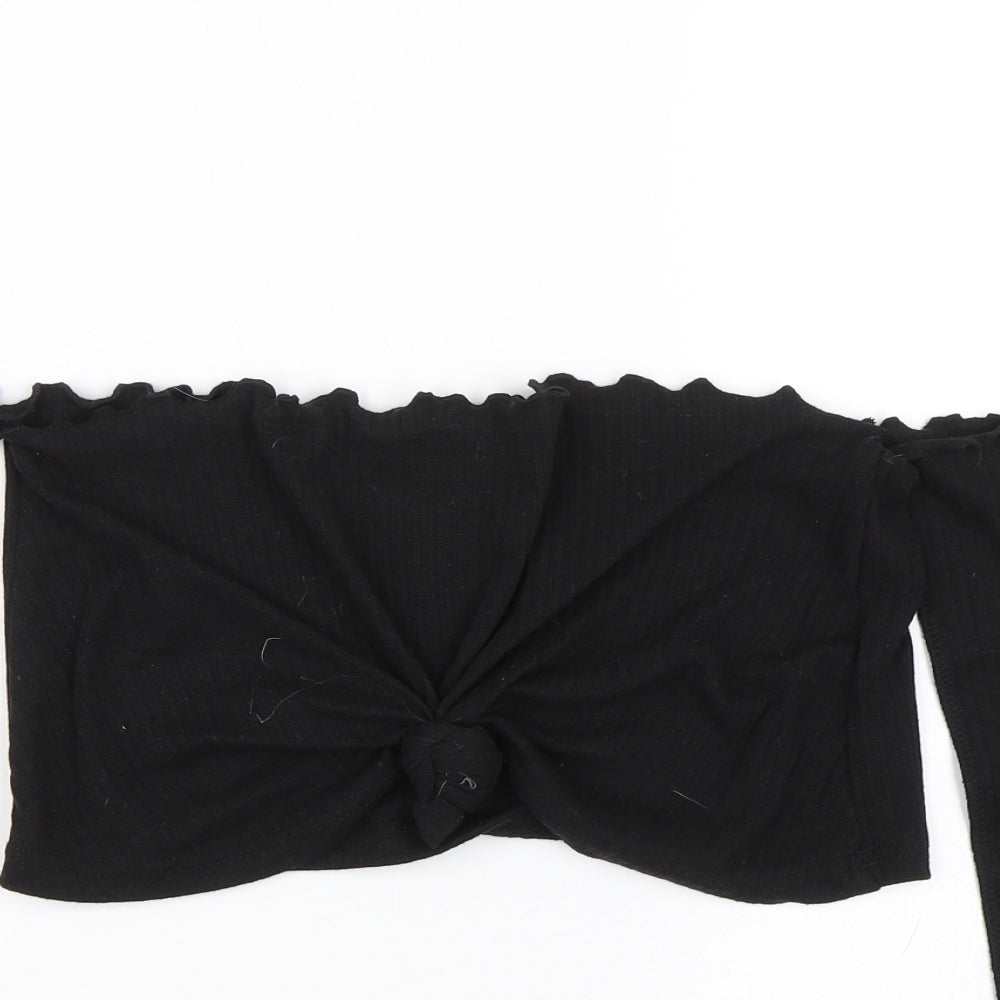 Womens UK Size 6 Missguided Black Cropped T-Shirt