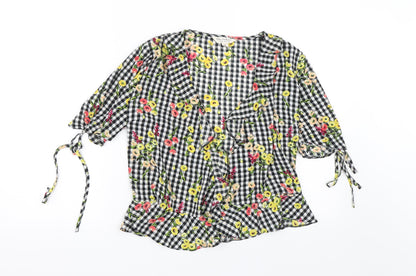 Miss Selfridge Womens Black Check  Kimono T-Shirt Size 8