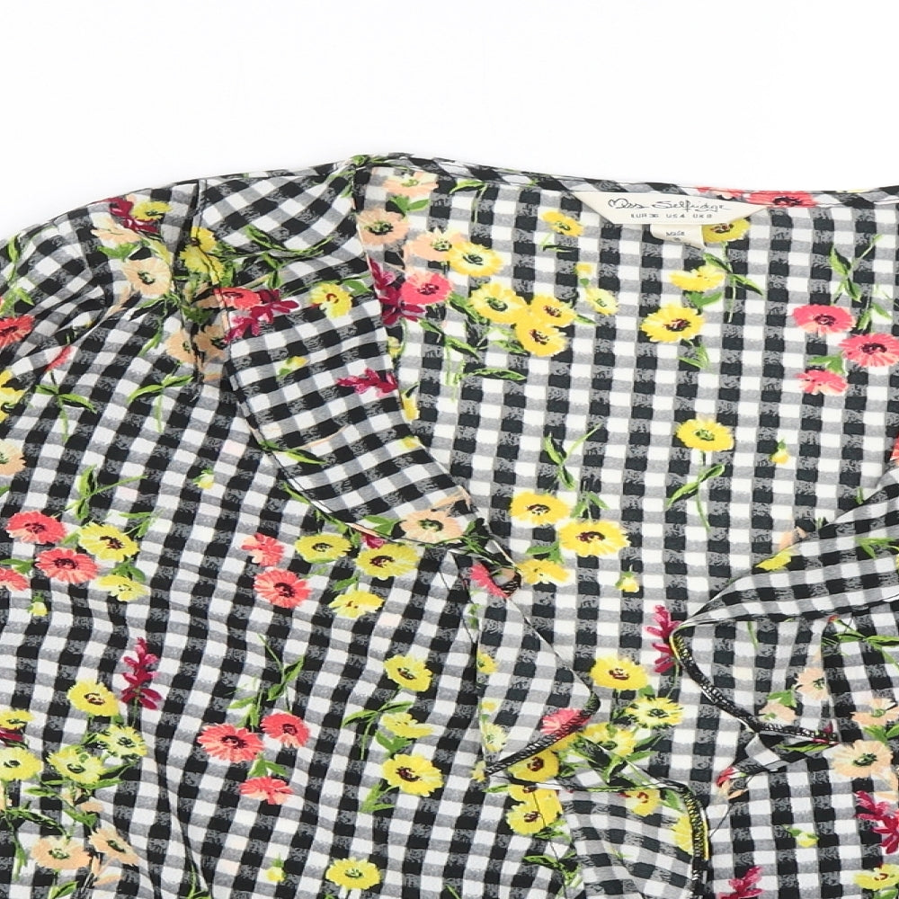 Miss Selfridge Womens Black Check  Kimono T-Shirt Size 8