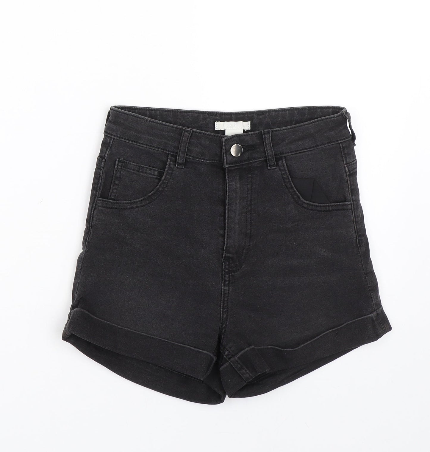 H&M Womens Black  Denim Paperbag Shorts Size 6