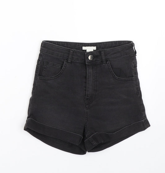 H&M Womens Black  Denim Paperbag Shorts Size 6
