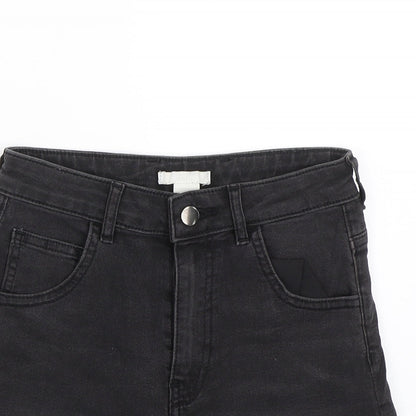 H&M Womens Black  Denim Paperbag Shorts Size 6