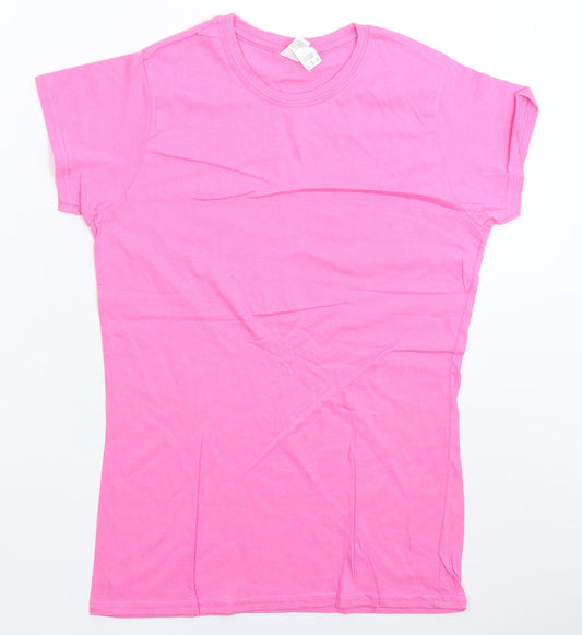Womens UK Size L Gildan Pink Basic T-Shirt