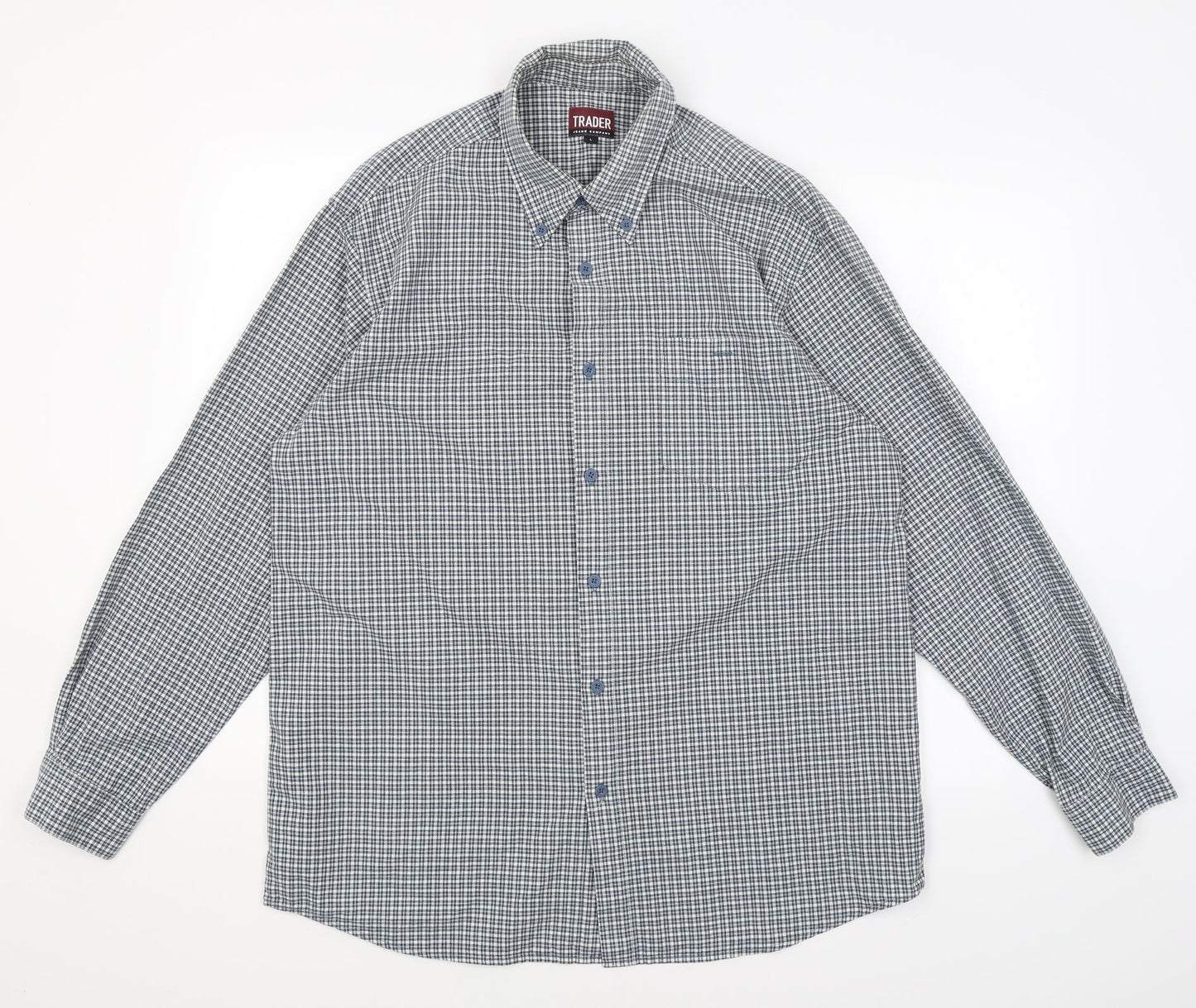 Mens UK Size L Trader Blue  Button-Up Long Sleeve Casual Shirt