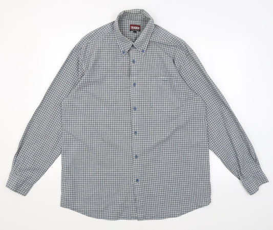 Trader Mens Blue Check   Button-Up Size L