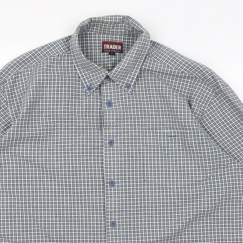 Mens UK Size L Trader Blue  Button-Up Long Sleeve Casual Shirt