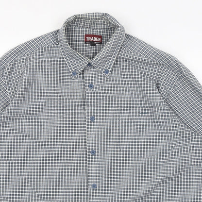 Mens UK Size L Trader Blue  Button-Up Long Sleeve Casual Shirt