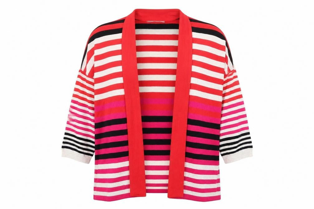 Marks & Spencer Womens White Striped  Cardigan Jumper Size 12