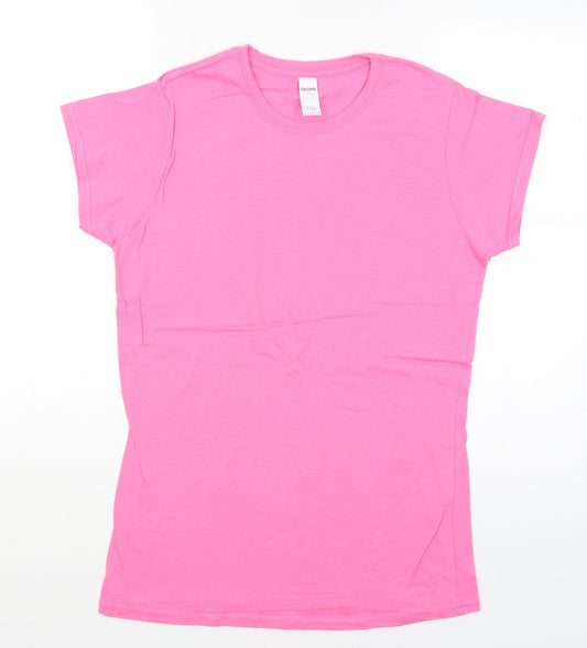 Womens UK Size L Gildan Pink Basic T-Shirt