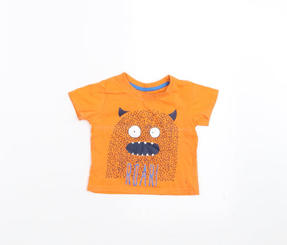 Primark Baby Orange   Basic T-Shirt Size 9-12 Months  - monster