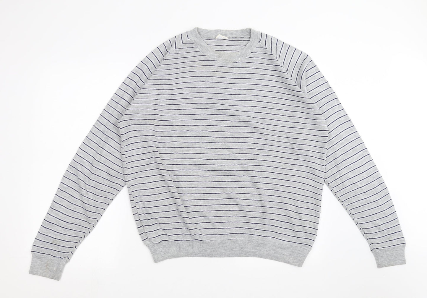 Preworn Mens Grey Striped Knit Pullover Jumper Size L