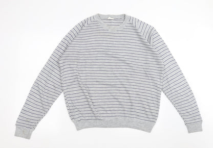 Preworn Mens Grey Striped Knit Pullover Jumper Size L