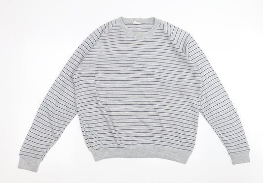 Preworn Mens Grey Striped Knit Pullover Jumper Size L