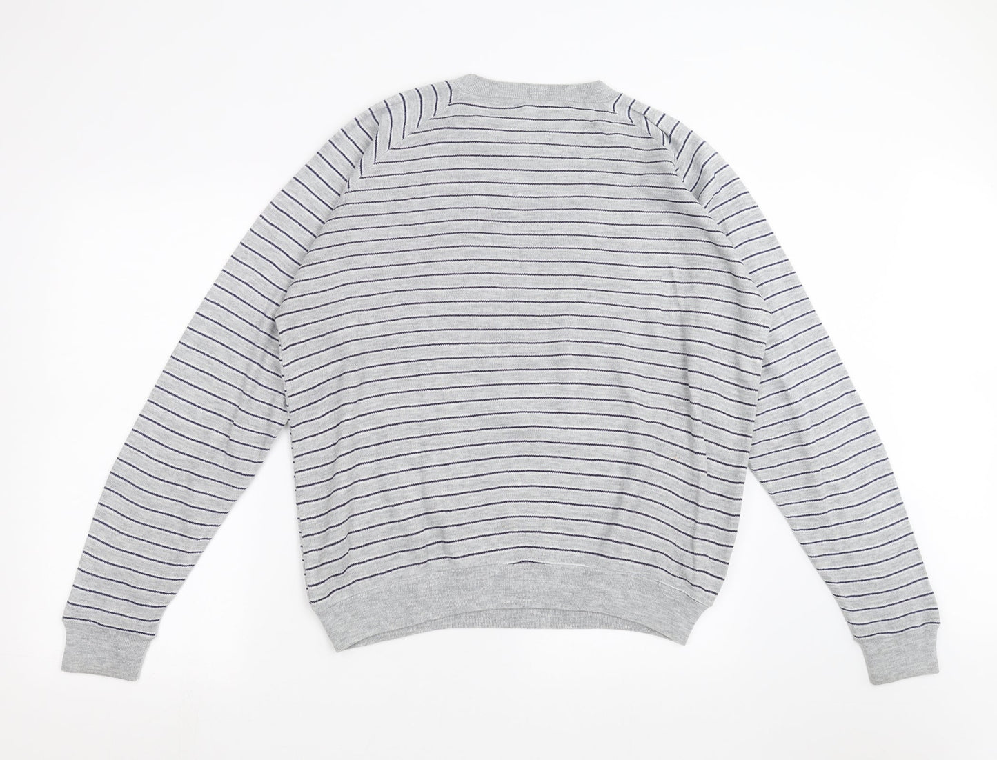 Preworn Mens Grey Striped Knit Pullover Jumper Size L