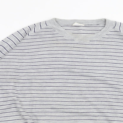 Preworn Mens Grey Striped Knit Pullover Jumper Size L