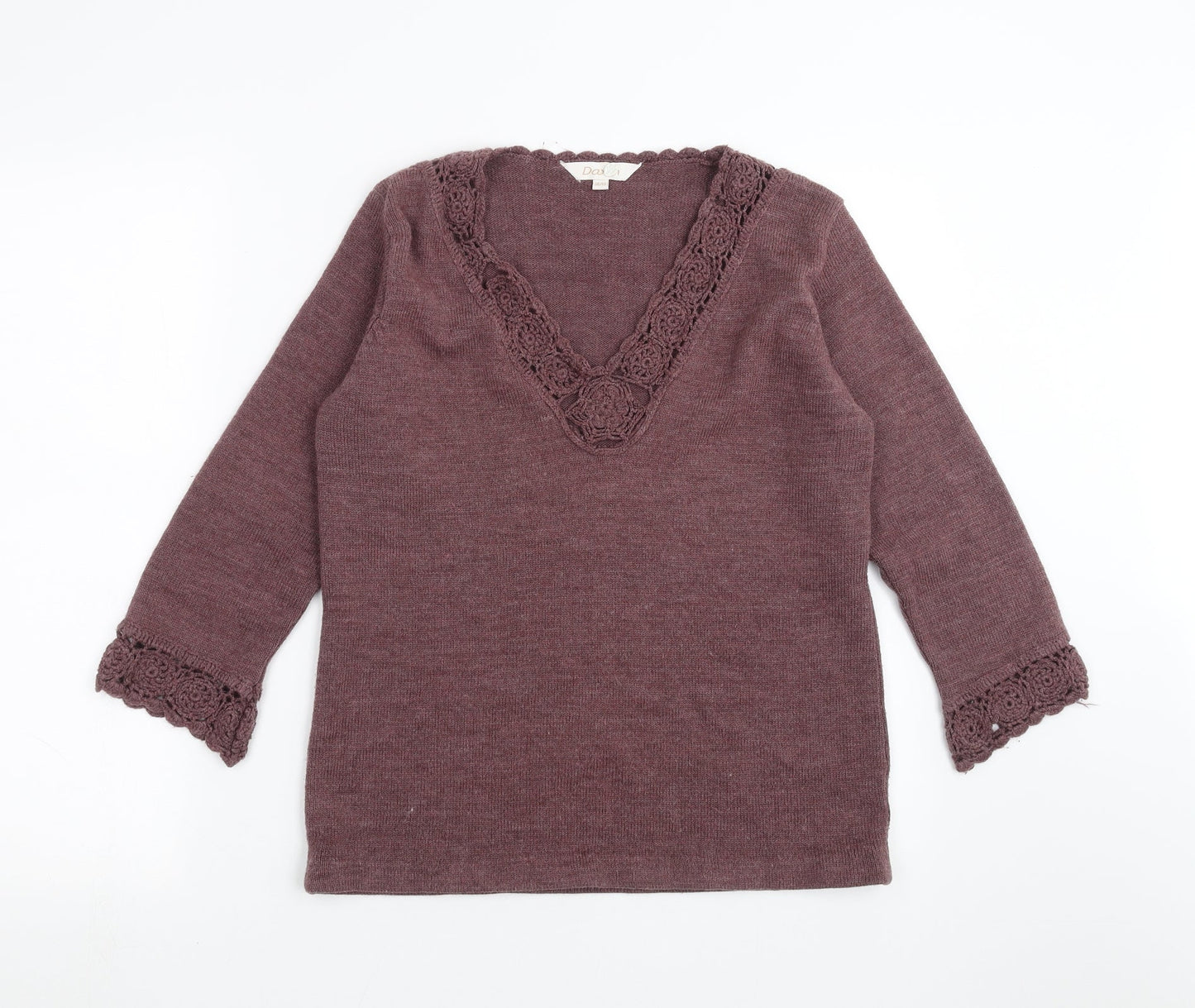 Daxon Womens Purple  Knit Pullover Jumper Size 10  - floral neck detail
