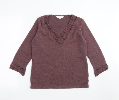 Daxon Womens Purple  Knit Pullover Jumper Size 10  - floral neck detail