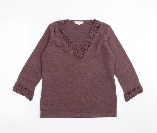 Daxon Womens Purple  Knit Pullover Jumper Size 10  - floral neck detail