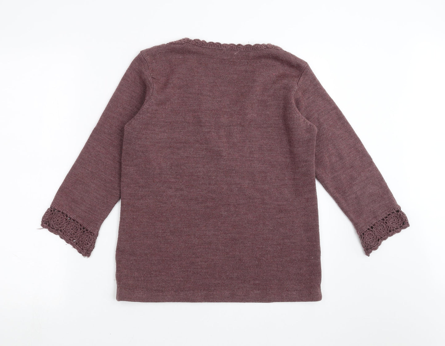 Daxon Womens Purple  Knit Pullover Jumper Size 10  - floral neck detail