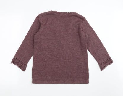 Daxon Womens Purple  Knit Pullover Jumper Size 10  - floral neck detail