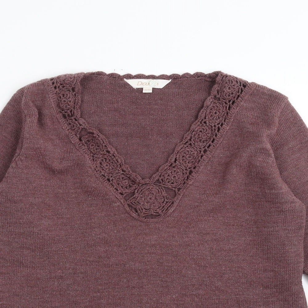 Daxon Womens Purple  Knit Pullover Jumper Size 10  - floral neck detail