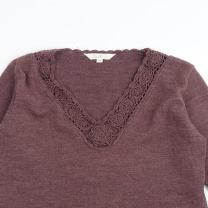 Daxon Womens Purple  Knit Pullover Jumper Size 10  - floral neck detail