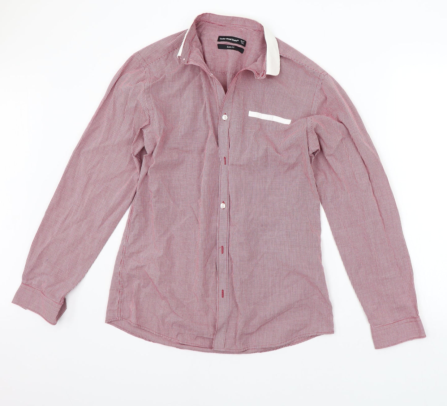 Mens UK Size 15.5 Cedar Wood State Red  Button-Up Long Sleeve Casual Shirt