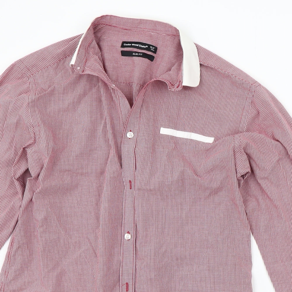 Mens UK Size 15.5 Cedar Wood State Red  Button-Up Long Sleeve Casual Shirt