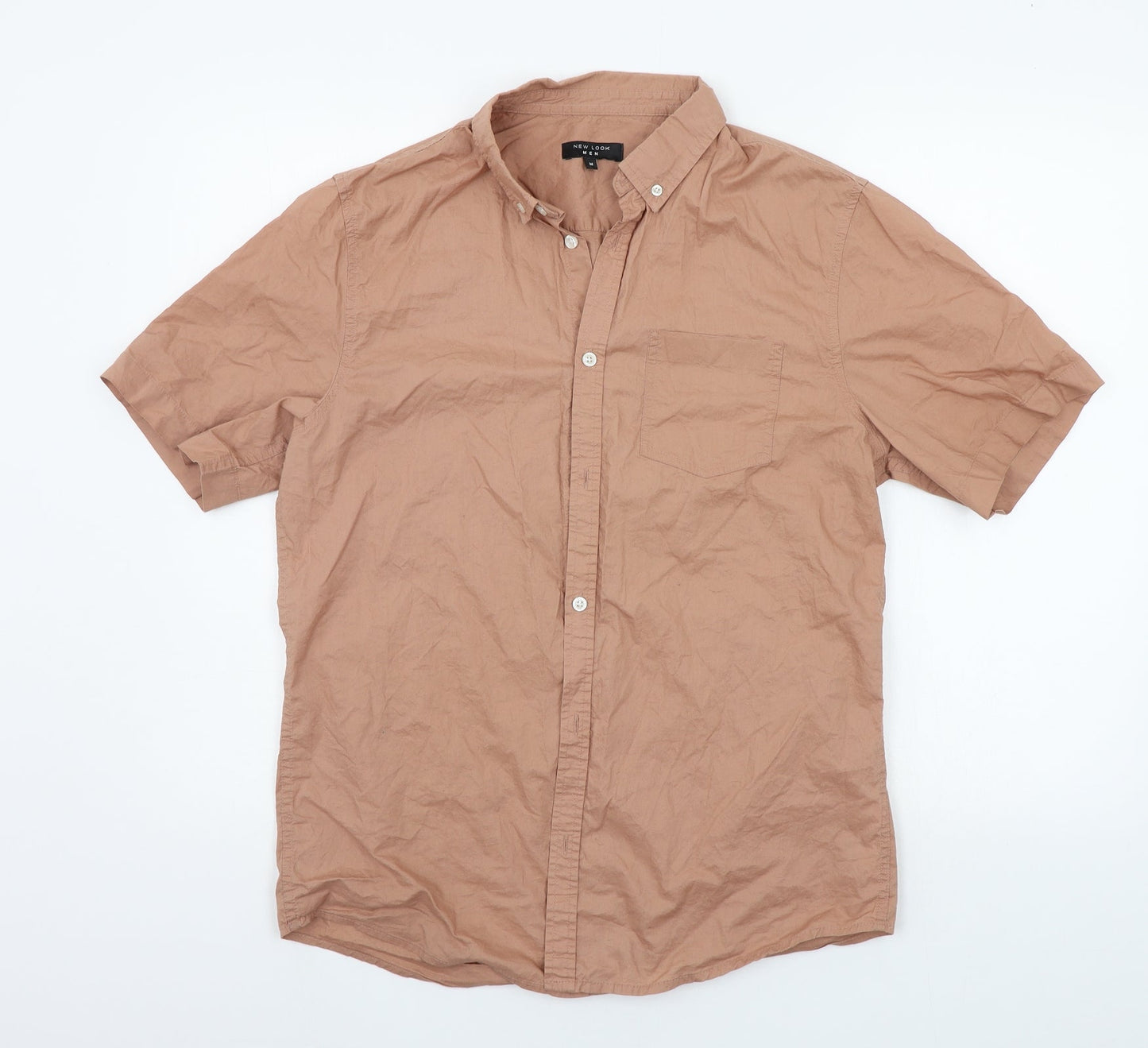 Mens UK Size M New Look Beige  Button-Up Short Sleeve Casual Shirt