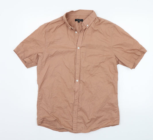 Mens UK Size M New Look Beige  Button-Up Short Sleeve Casual Shirt