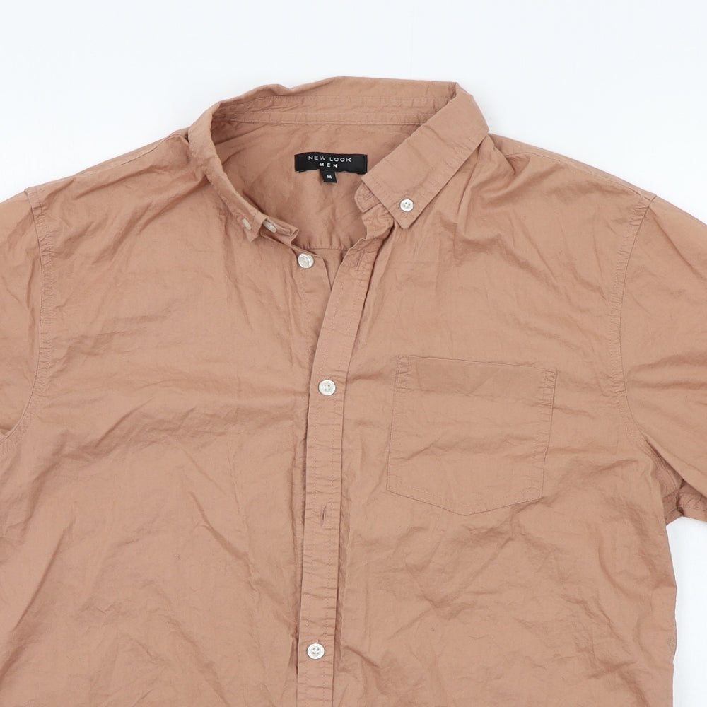 Mens UK Size M New Look Beige  Button-Up Short Sleeve Casual Shirt