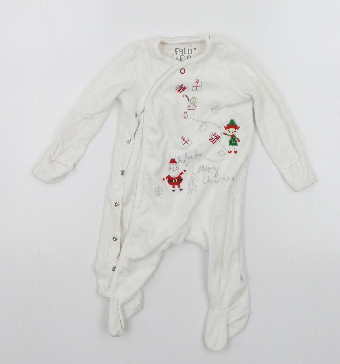 F&F Baby White   Catsuit One-Piece Size 3-6 Months  - details on chest
