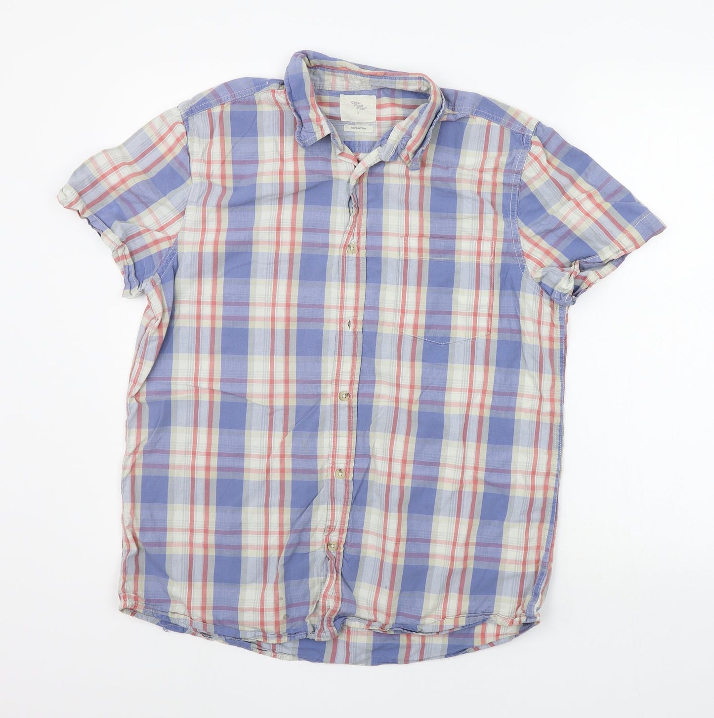 Mens UK Size L Cedar Wood State Blue  Button-Up Short Sleeve Casual Shirt