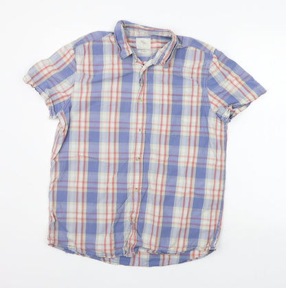 Mens UK Size L Cedar Wood State Blue  Button-Up Short Sleeve Casual Shirt