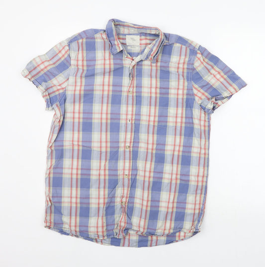 Mens UK Size L Cedar Wood State Blue  Button-Up Short Sleeve Casual Shirt