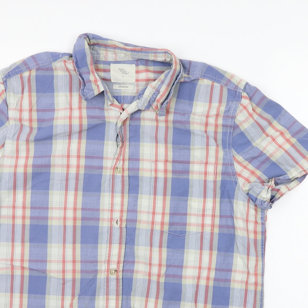 Mens UK Size L Cedar Wood State Blue  Button-Up Short Sleeve Casual Shirt