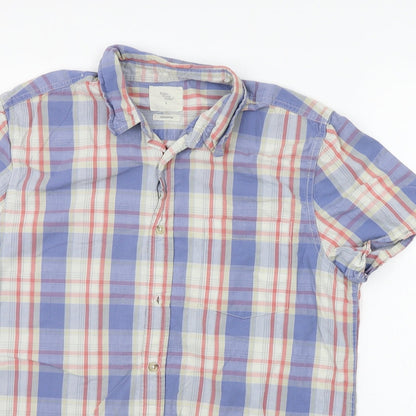 Mens UK Size L Cedar Wood State Blue  Button-Up Short Sleeve Casual Shirt