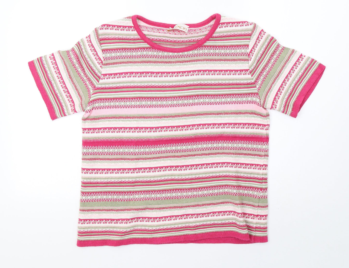 Daxon Womens Pink Striped Knit Basic T-Shirt Size 12