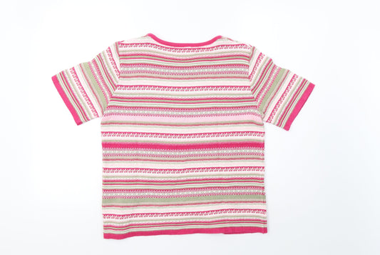 Daxon Womens Pink Striped Knit Basic T-Shirt Size 12