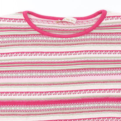 Daxon Womens Pink Striped Knit Basic T-Shirt Size 12