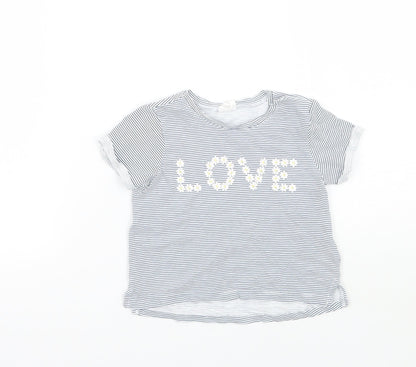 Girls White Striped  Basic T-Shirt Size 6-9 Months