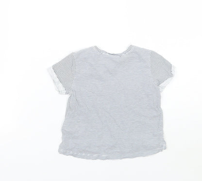Girls White Striped  Basic T-Shirt Size 6-9 Months