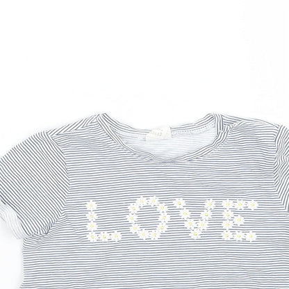 Girls White Striped  Basic T-Shirt Size 6-9 Months