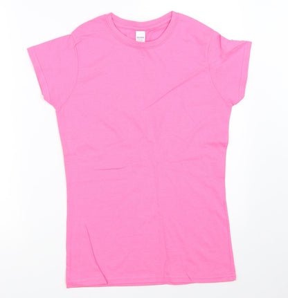 Womens UK Size M Gildan Pink Basic T-Shirt