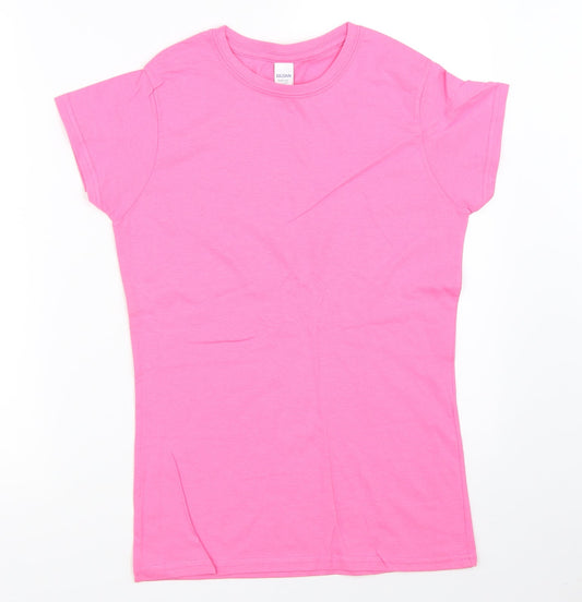 Womens UK Size M Gildan Pink Basic T-Shirt