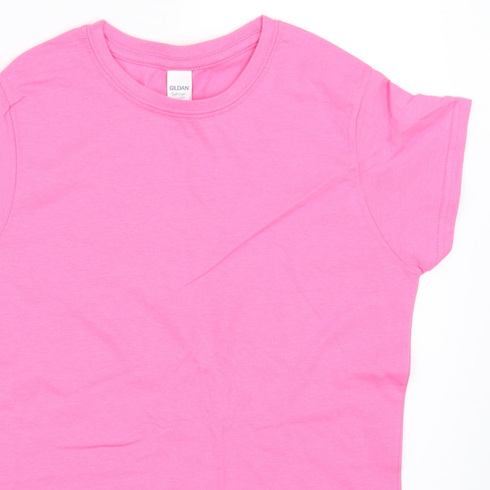 Womens UK Size M Gildan Pink Basic T-Shirt
