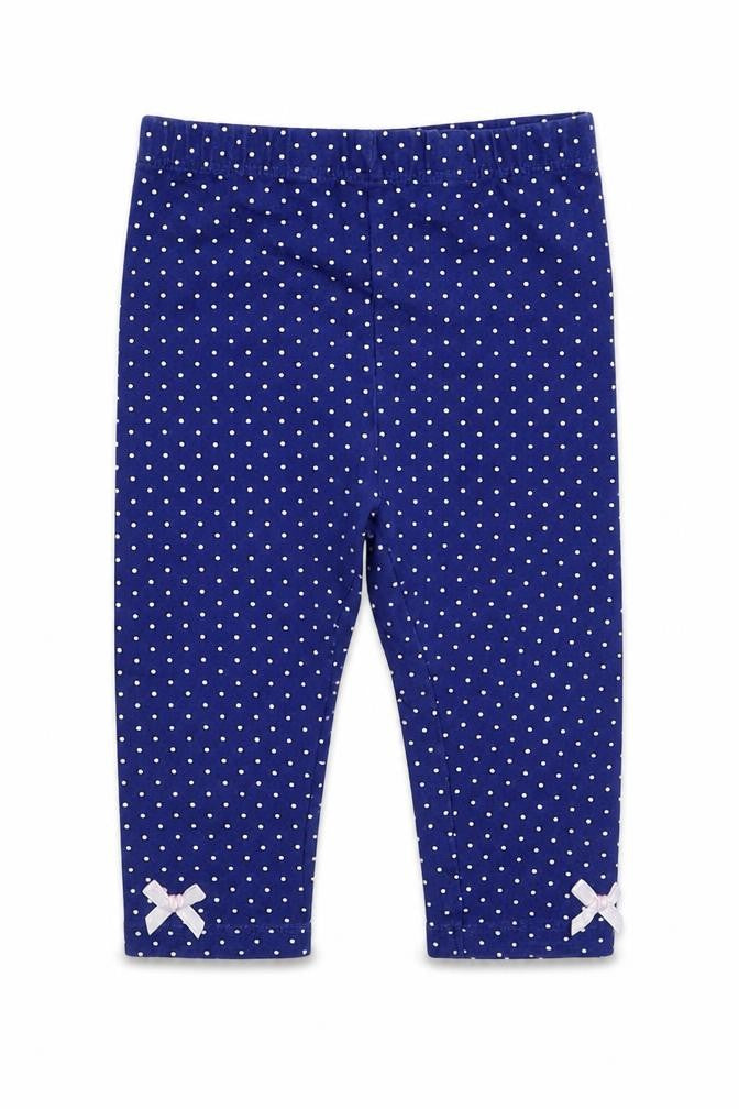 Front view of George girls’ blue spotted capri trousers, size 6-9, months